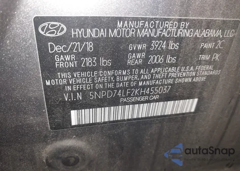 2019 Hyundai Elantra Se из США, поврежденный, VIN 5NPD74LF2KH455037